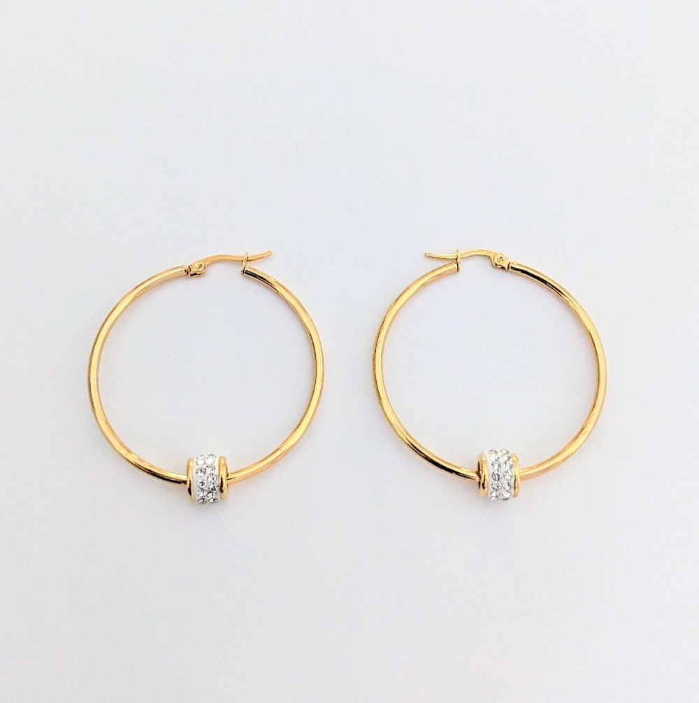 Gold Hoop Earrings with Crystal Accents